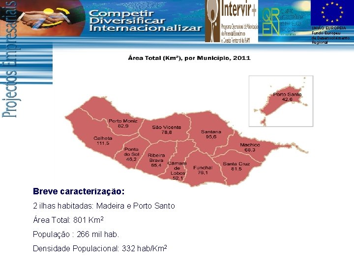 UNIÃO EUROPEIA Fundo Europeu de Desenvolvimento Regional Breve caracterização: 2 ilhas habitadas: Madeira e