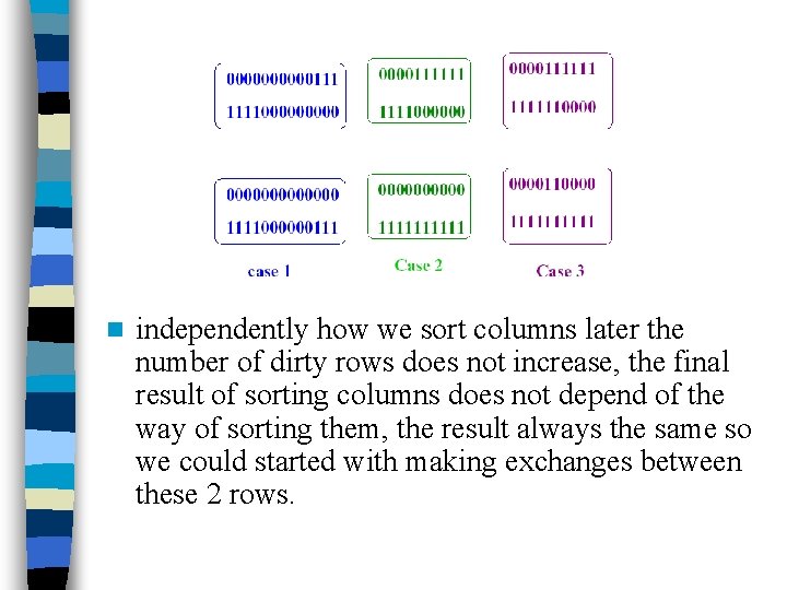 n independently how we sort columns later the number of dirty rows does not