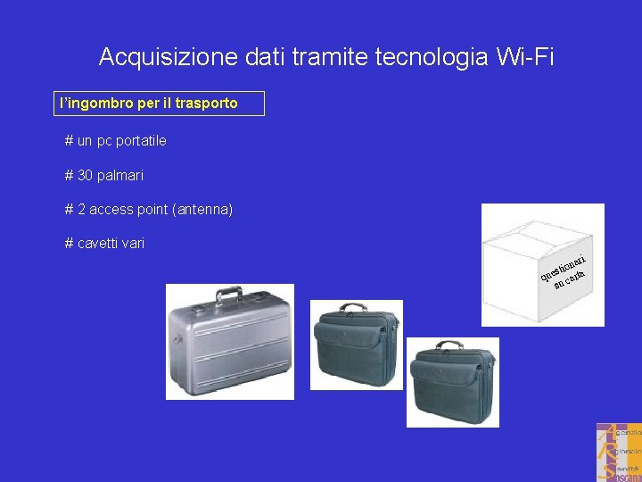 Acquisizione dati tramite tecnologia Wi-Fi l’ingombro per il trasporto # un pc portatile #