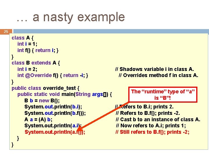 … a nasty example 25 class A { int i = 1; int f()