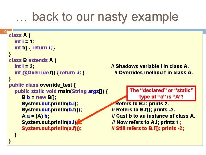 … back to our nasty example 27 class A { int i = 1;