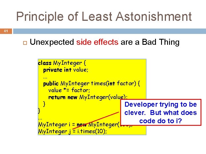 Principle of Least Astonishment 41 Unexpected side effects are a Bad Thing class My.