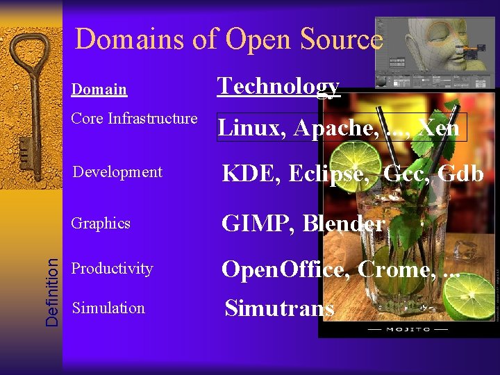 Definition Domains of Open Source Domain Technology Core Infrastructure Linux, Apache, . . .