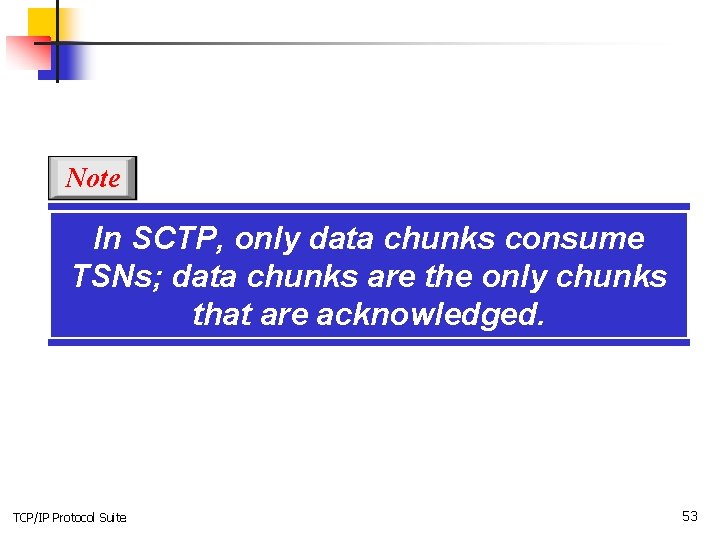 Note In SCTP, only data chunks consume TSNs; data chunks are the only chunks