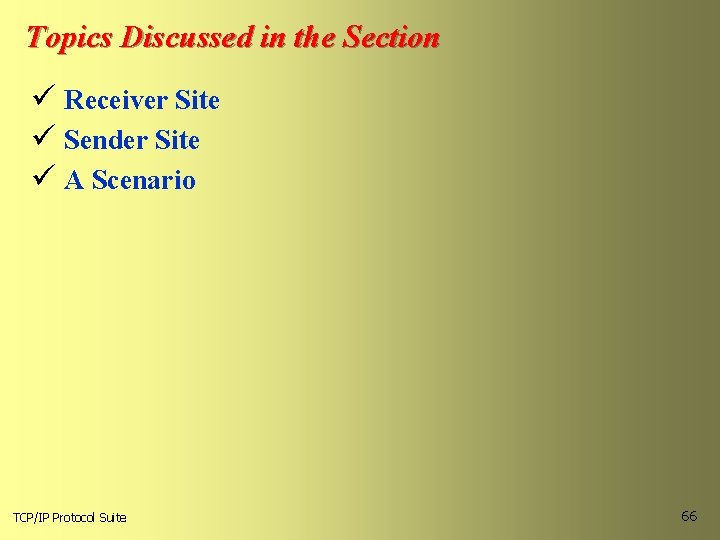 Topics Discussed in the Section ü Receiver Site ü Sender Site ü A Scenario