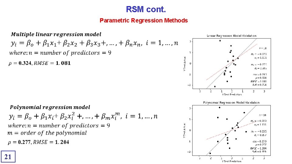 RSM cont. Parametric Regression Methods 21 