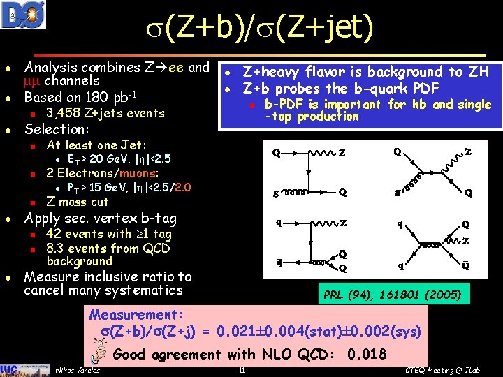 s(Z+b)/s(Z+jet) l l l Analysis combines Z ee and mm channels Based on 180