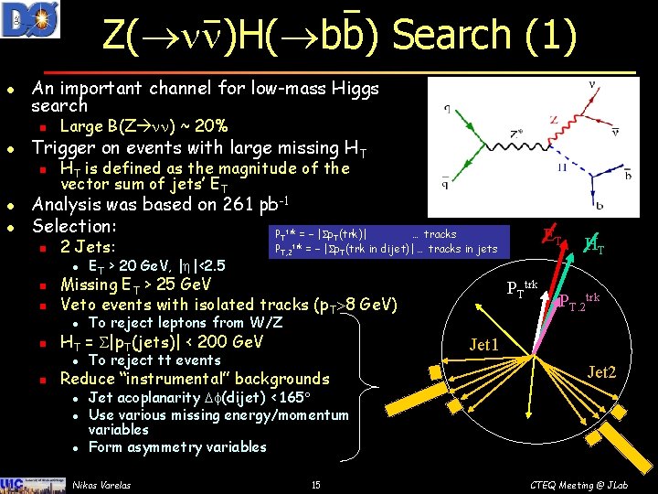 Z( )H( bb) Search (1) l An important channel for low-mass Higgs search n
