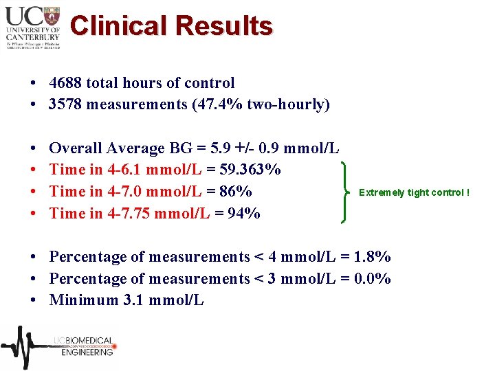 Clinical Results • 4688 total hours of control • 3578 measurements (47. 4% two-hourly)