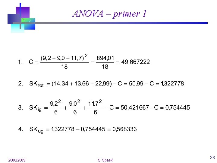 ANOVA – primer 1 2008/2009 S. Spasić 36 