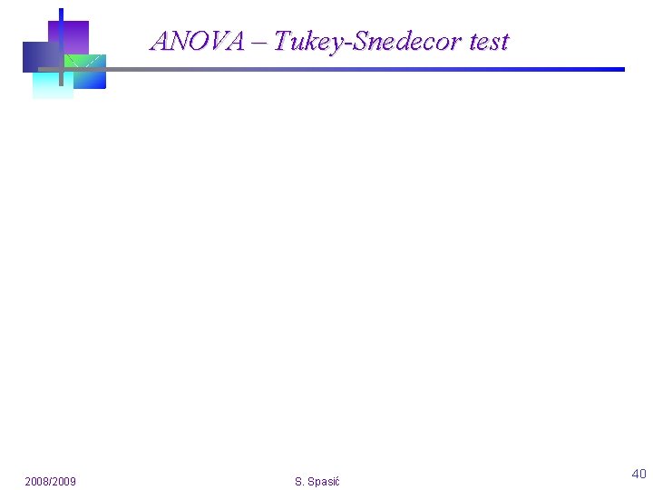 ANOVA – Tukey-Snedecor test 2008/2009 S. Spasić 40 