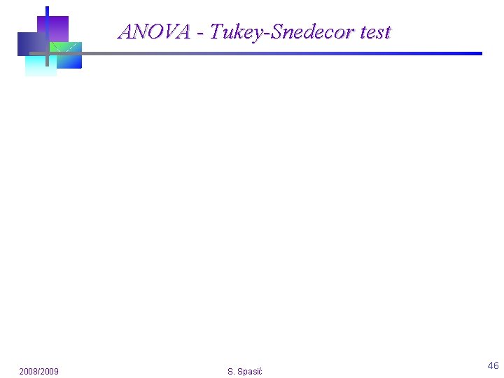ANOVA - Tukey-Snedecor test 2008/2009 S. Spasić 46 