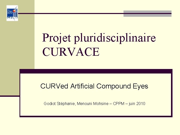 Projet pluridisciplinaire CURVACE CURVed Artificial Compound Eyes Godiot Stéphanie, Menouni Mohsine – CPPM –