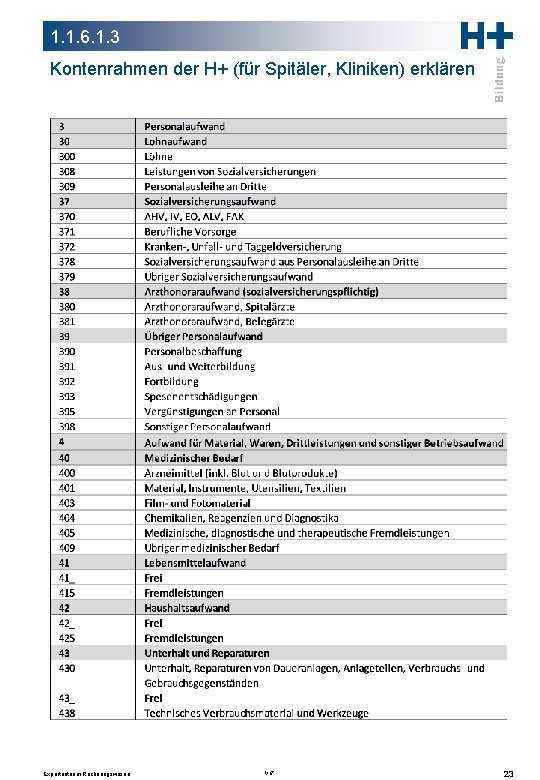 1. 1. 6. 1. 3 Kontenrahmen der H+ (für Spitäler, Kliniken) erklären Expertenteam Rechnungswesen