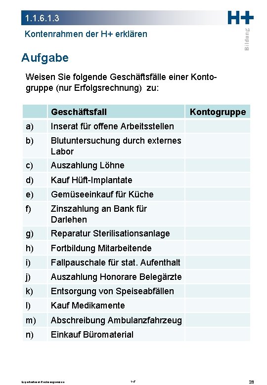 1. 1. 6. 1. 3 Kontenrahmen der H+ erklären Aufgabe Weisen Sie folgende Geschäftsfälle