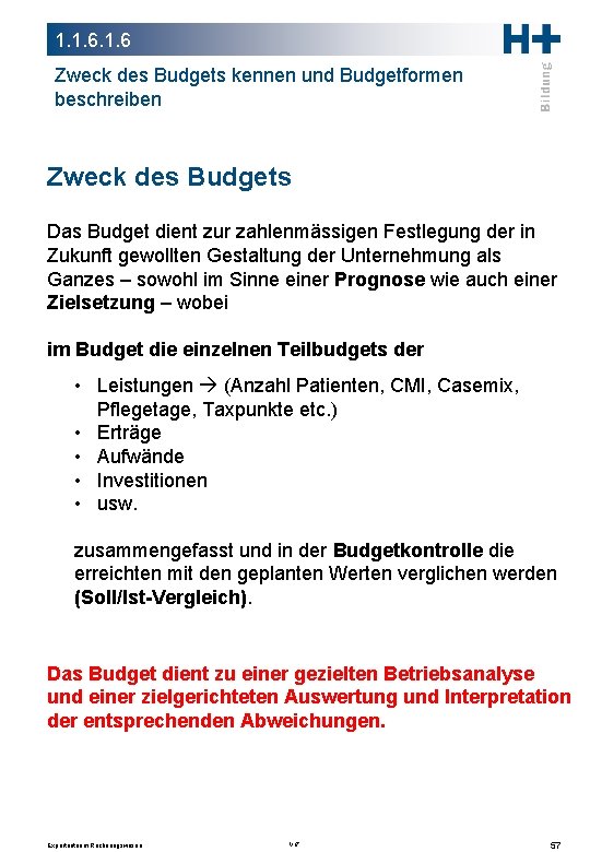 1. 1. 6 Zweck des Budgets kennen und Budgetformen beschreiben Zweck des Budgets Das