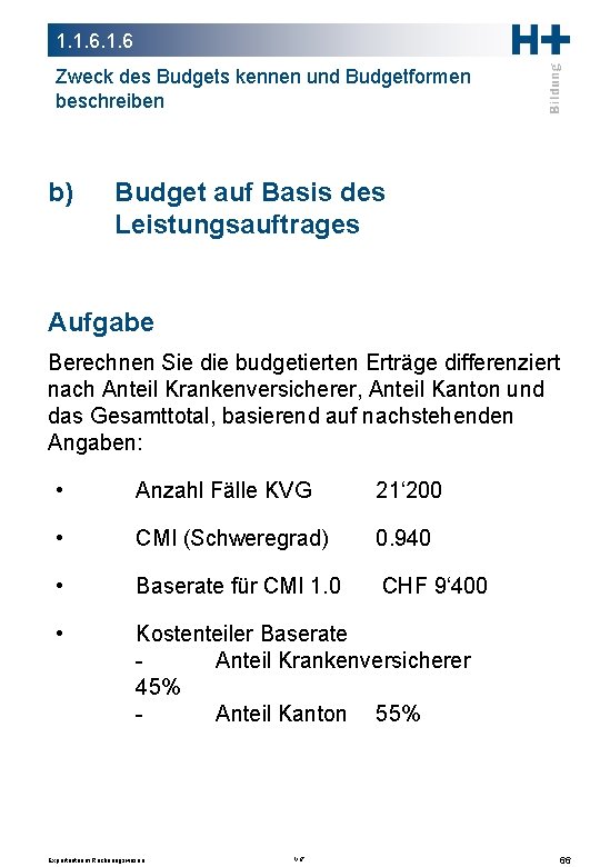 1. 1. 6 Zweck des Budgets kennen und Budgetformen beschreiben b) Budget auf Basis