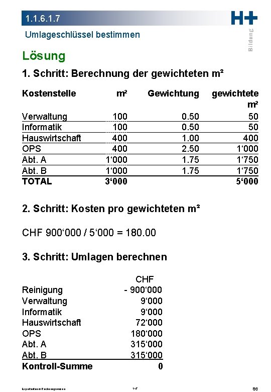 1. 1. 6. 1. 7 Umlageschlüssel bestimmen Lösung 1. Schritt: Berechnung der gewichteten m²