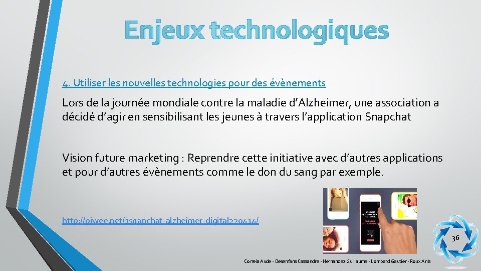 Enjeux technologiques 4. Utiliser les nouvelles technologies pour des évènements Lors de la journée