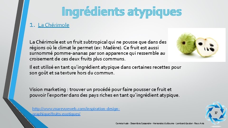 1. Ingrédients atypiques La Chérimole est un fruit subtropical qui ne pousse que dans