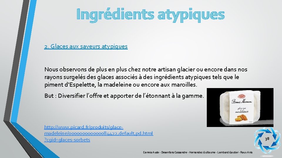 Ingrédients atypiques 2. Glaces aux saveurs atypiques Nous observons de plus en plus chez