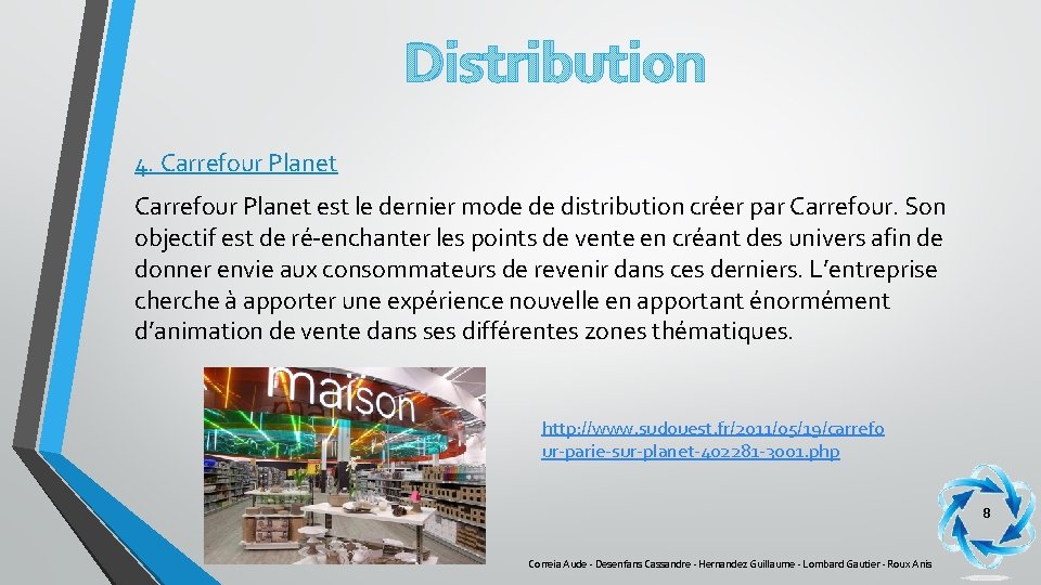 Distribution 4. Carrefour Planet est le dernier mode de distribution créer par Carrefour. Son