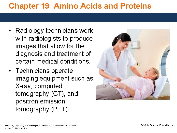 Chapter 19 Amino Acids and Proteins • Radiology technicians work with radiologists to produce