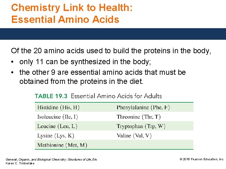 Chemistry Link to Health: Essential Amino Acids Of the 20 amino acids used to