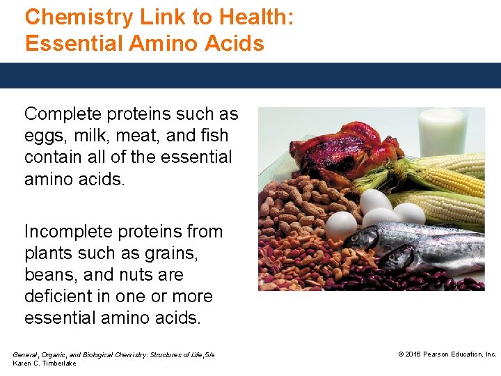 Chemistry Link to Health: Essential Amino Acids Complete proteins such as eggs, milk, meat,
