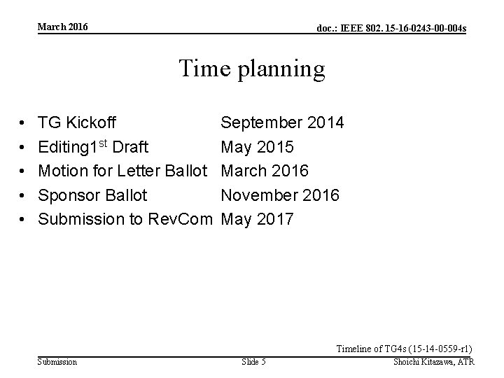 March 2016 doc. : IEEE 802. 15 -16 -0243 -00 -004 s Time planning