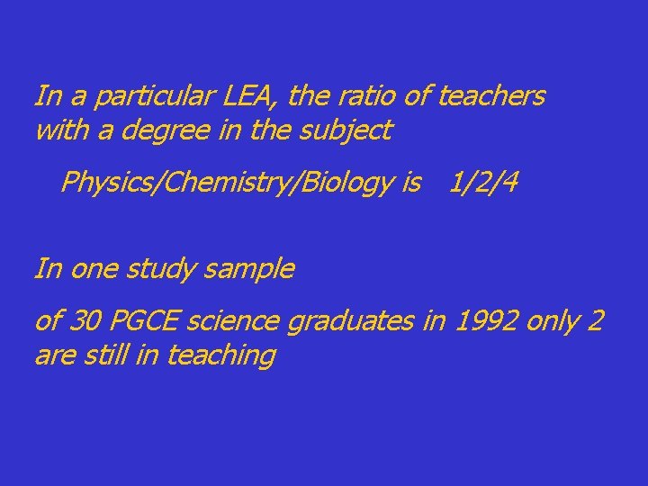 In a particular LEA, the ratio of teachers with a degree in the subject