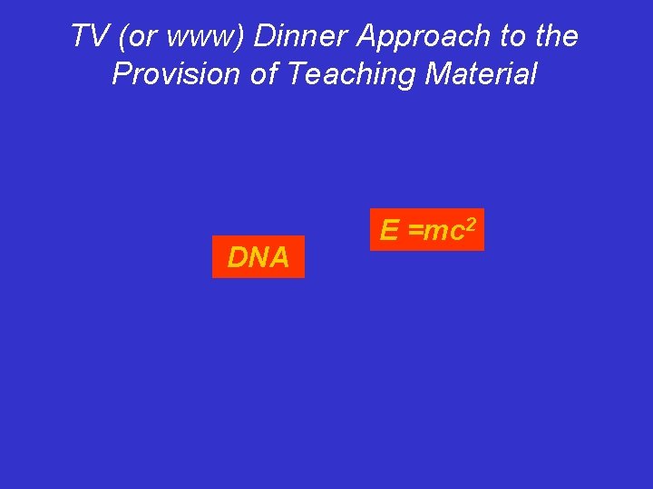 TV (or www) Dinner Approach to the Provision of Teaching Material DNA E =mc