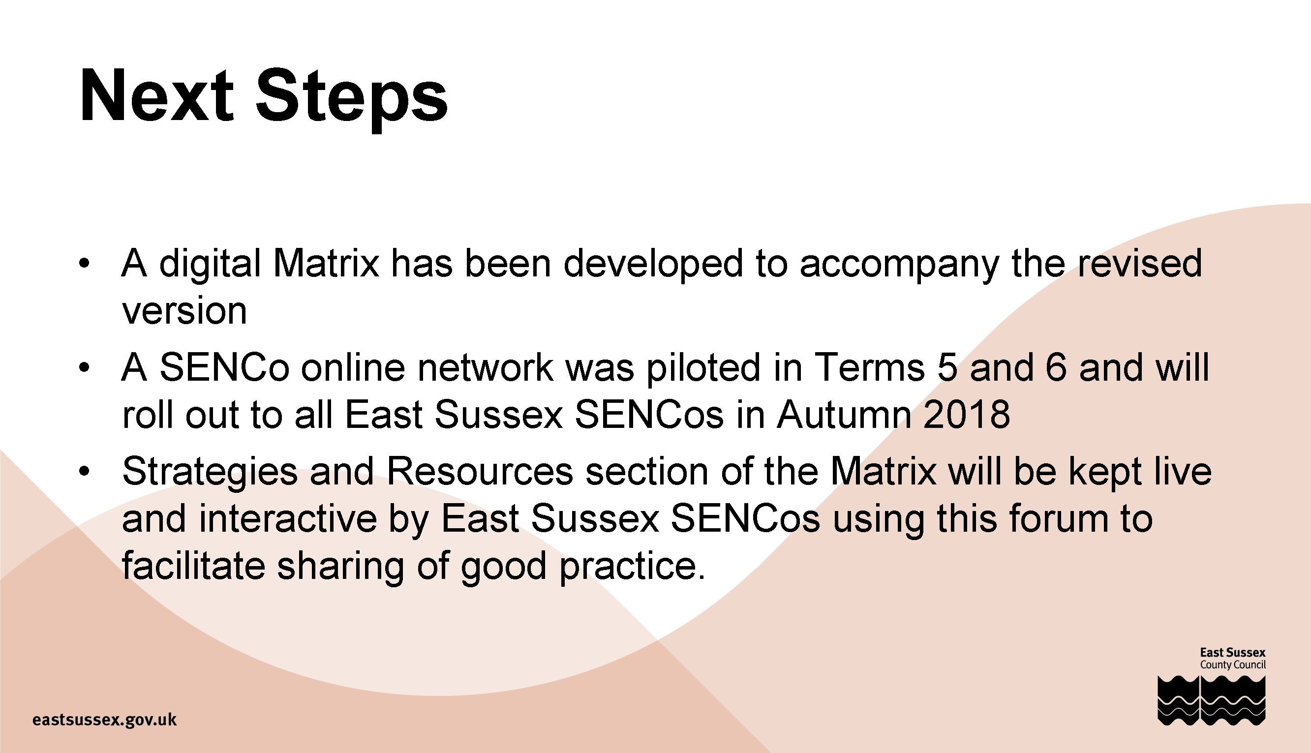 Next Steps • A digital Matrix has been developed to accompany the revised version