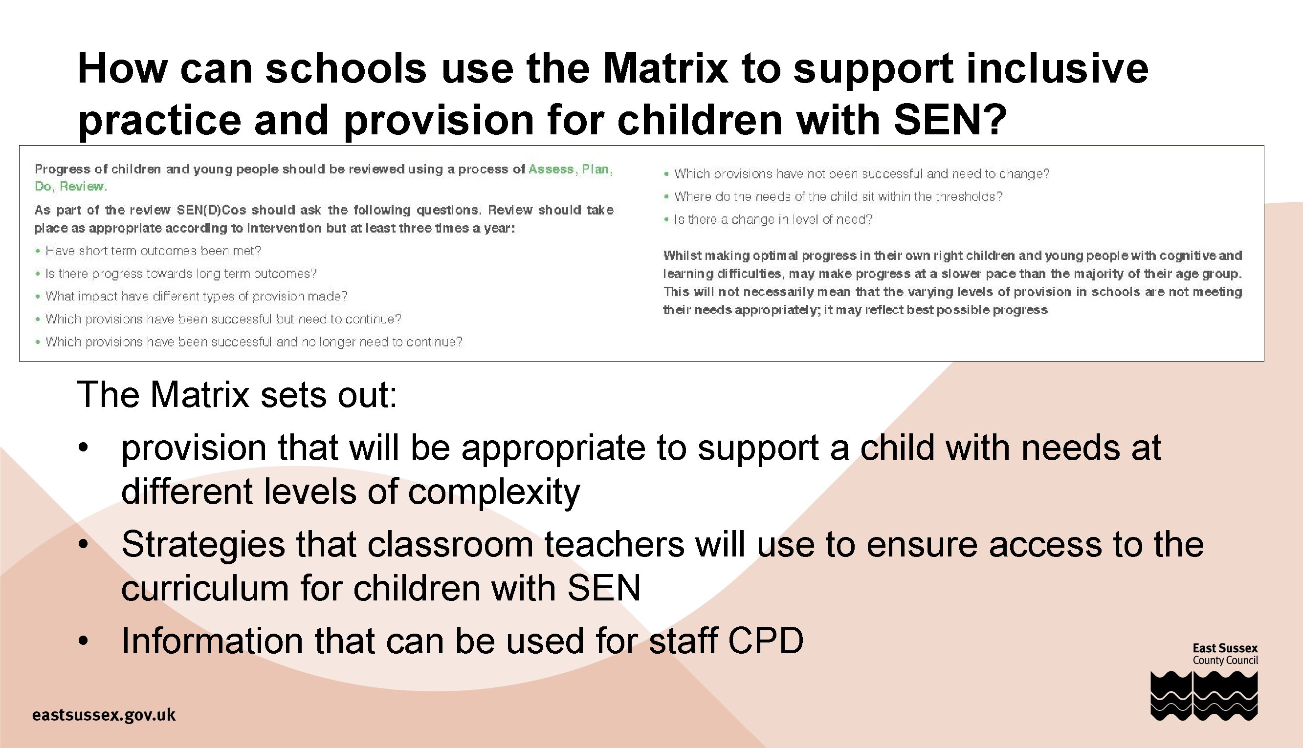 How can schools use the Matrix to support inclusive practice and provision for children