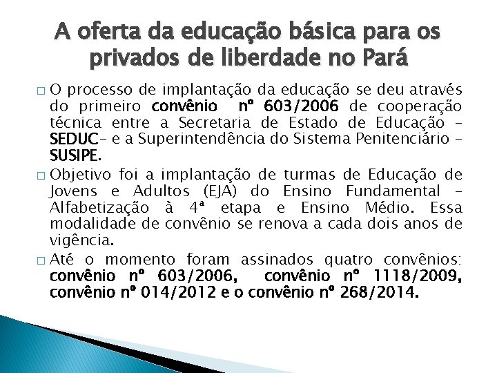 A oferta da educação básica para os privados de liberdade no Pará O processo