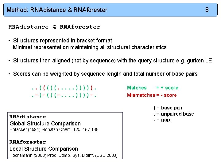 Method: RNAdistance & RNAforester 8 RNAdistance & RNAforester • Structures represented in bracket format
