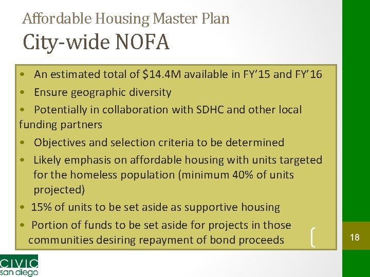 Affordable Housing Master Plan City-wide NOFA • An estimated total of $14. 4 M