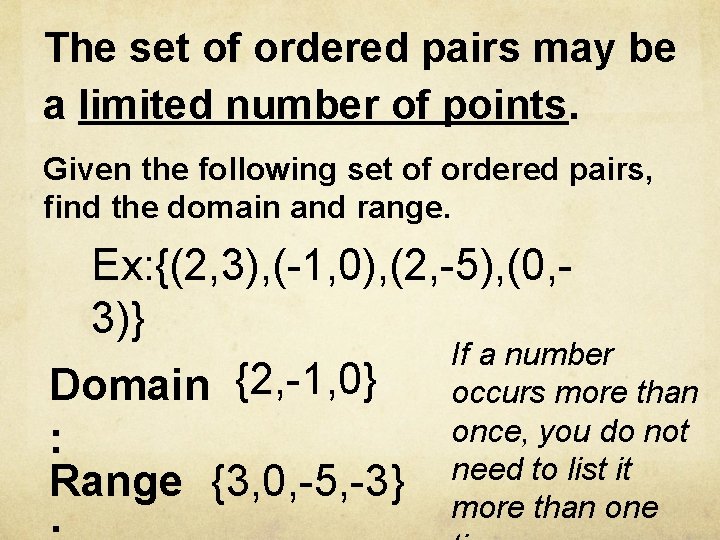 The set of ordered pairs may be a limited number of points. Given the