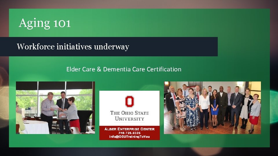 Aging 101 Workforce initiatives underway Elder Care & Dementia Care Certification 