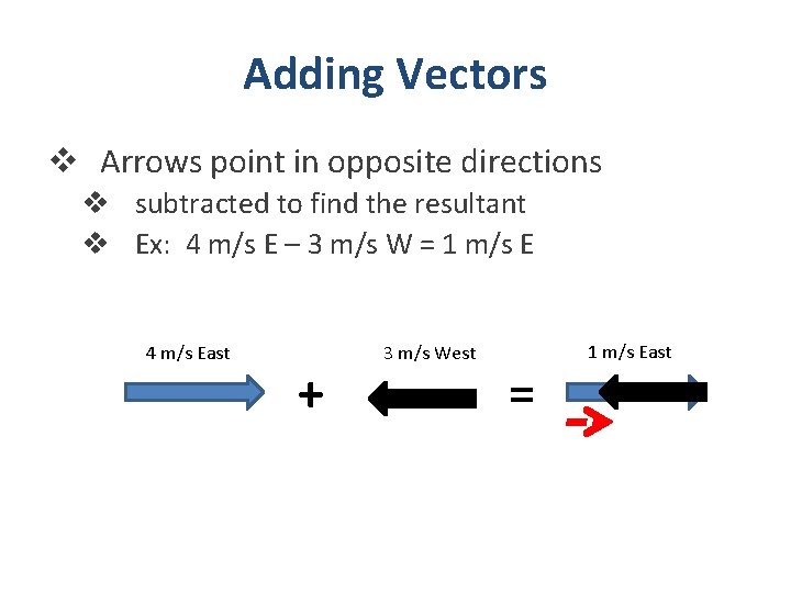 Adding Vectors v Arrows point in opposite directions v subtracted to find the resultant