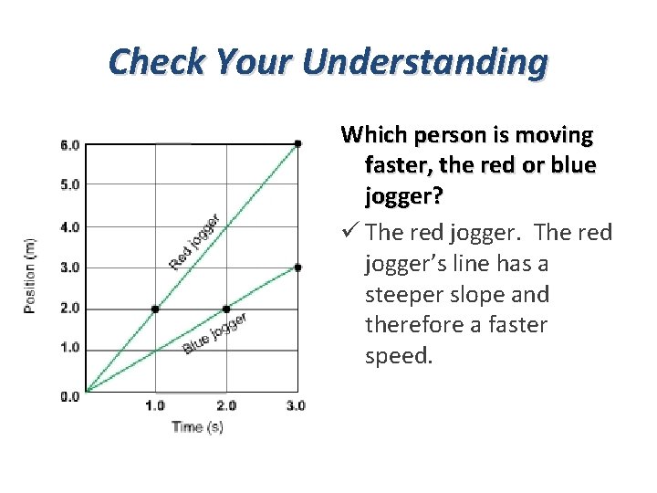 Check Your Understanding Which person is moving faster, the red or blue jogger? ü