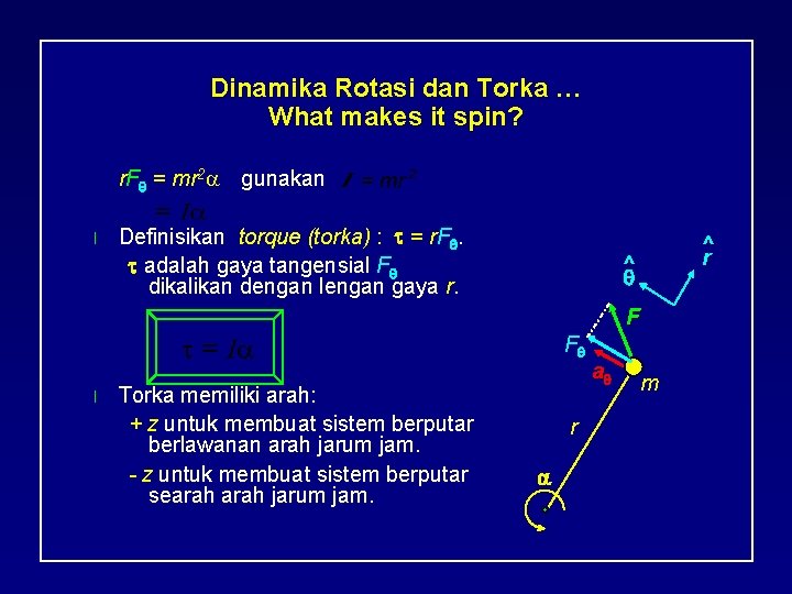 Dinamika Rotasi dan Torka … What makes it spin? r. F = mr 2