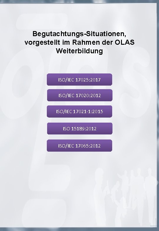 Begutachtungs-Situationen, vorgestellt im Rahmen der OLAS Weiterbildung ISO/IEC 17025: 2017 ISO/IEC 17020: 2012 ISO/IEC