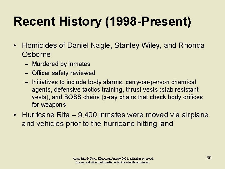 Recent History (1998 -Present) • Homicides of Daniel Nagle, Stanley Wiley, and Rhonda Osborne
