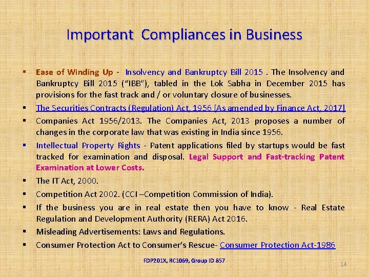 Important Compliances in Business Ease of Winding Up - Insolvency and Bankruptcy Bill 2015.