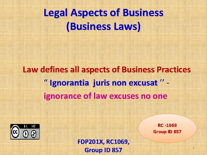 Legal Aspects of Business (Business Laws) Law defines all aspects of Business Practices “