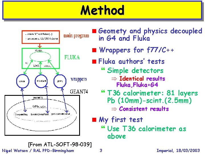 Method < Geomety and physics decoupled in G 4 and Fluka < Wrappers for