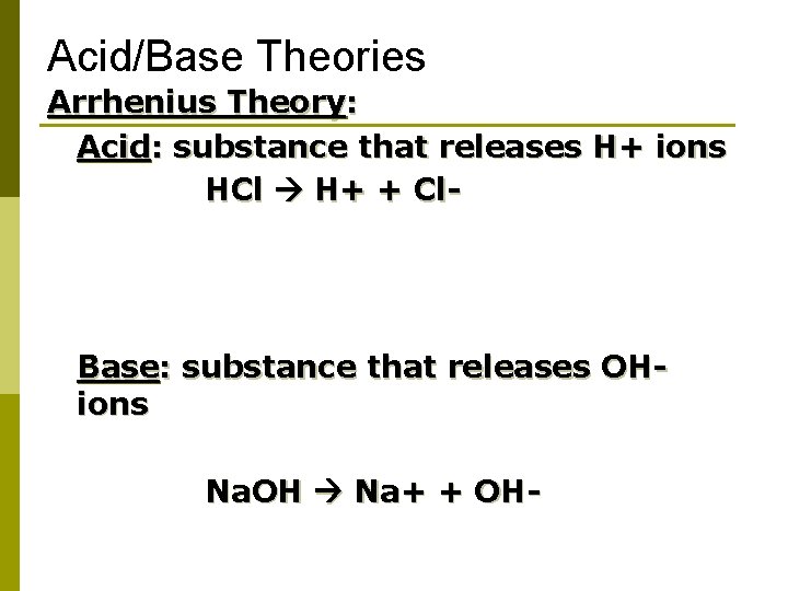 Acids and Bases AcidBase Theories Arrhenius Theory Acid