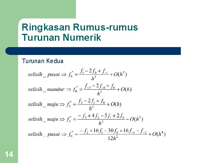 Ringkasan Rumus-rumus Turunan Numerik Turunan Kedua 14 