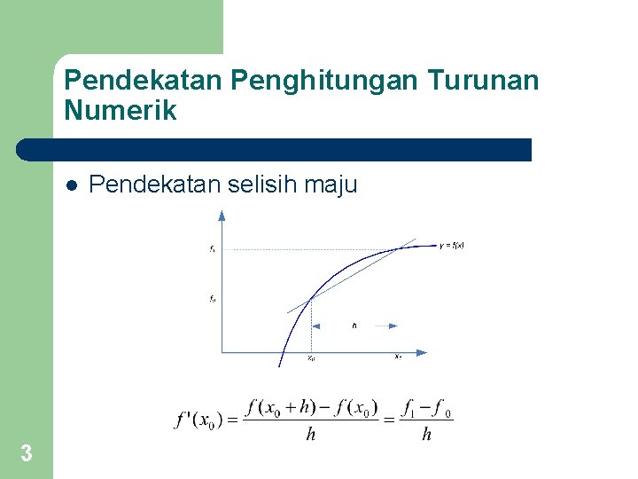 Pendekatan Penghitungan Turunan Numerik l 3 Pendekatan selisih maju 